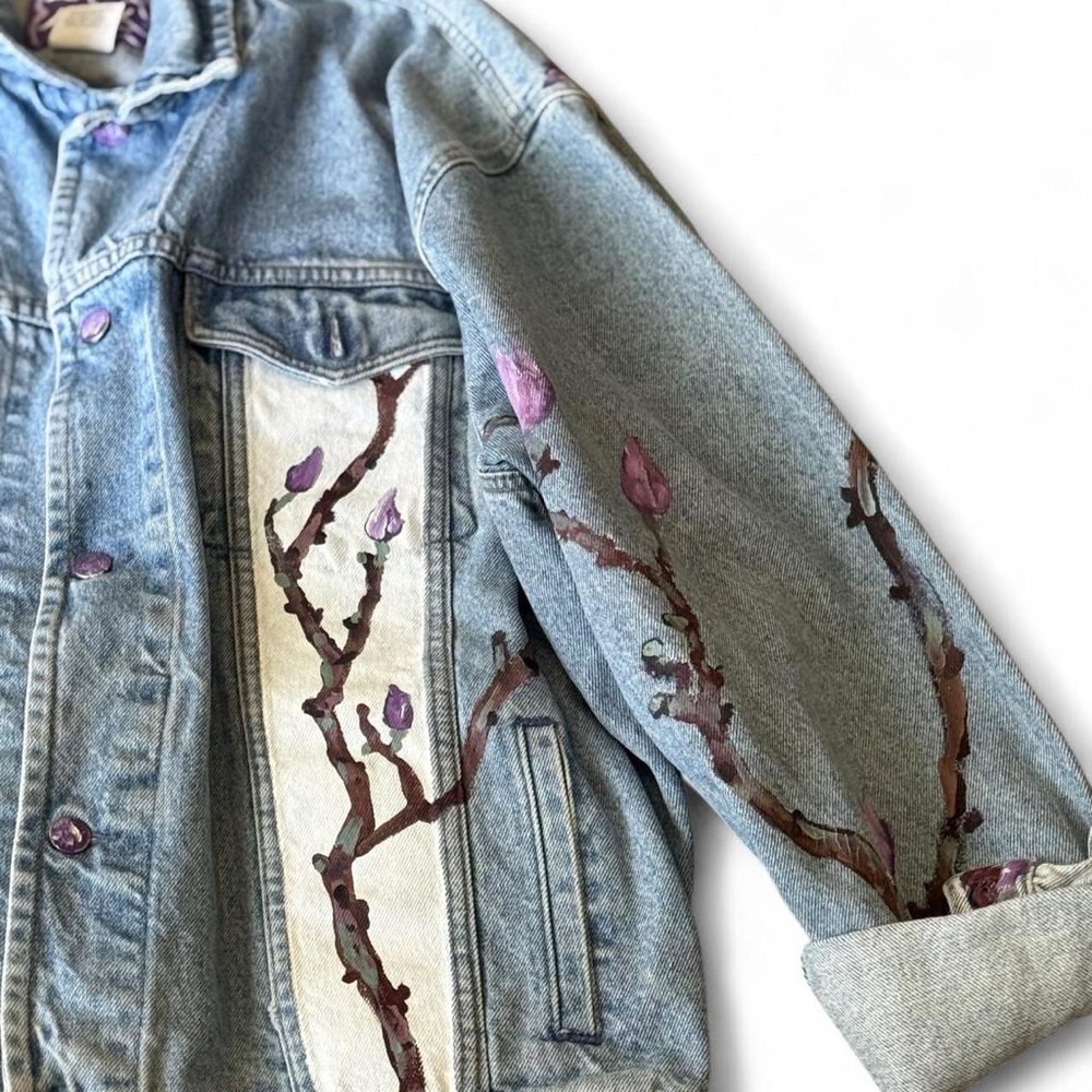 Hand-painted Spring time Jean Jacket - Picture 2 of 3